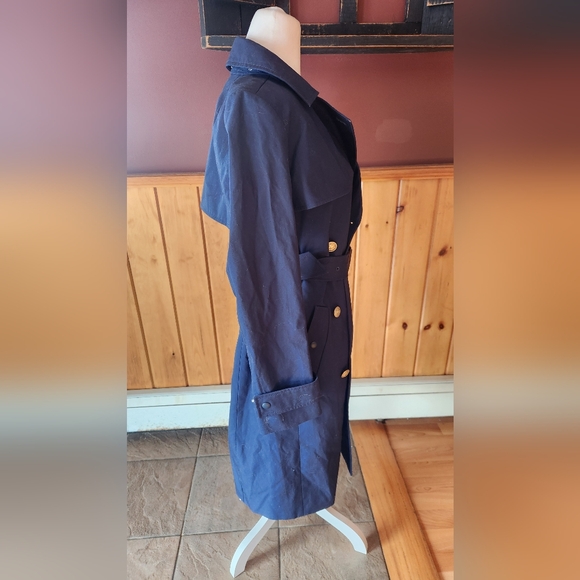 J. Crew Navy Blue Double-Breasted Belted Trench Coat Size 2 - Picture 5 of 12